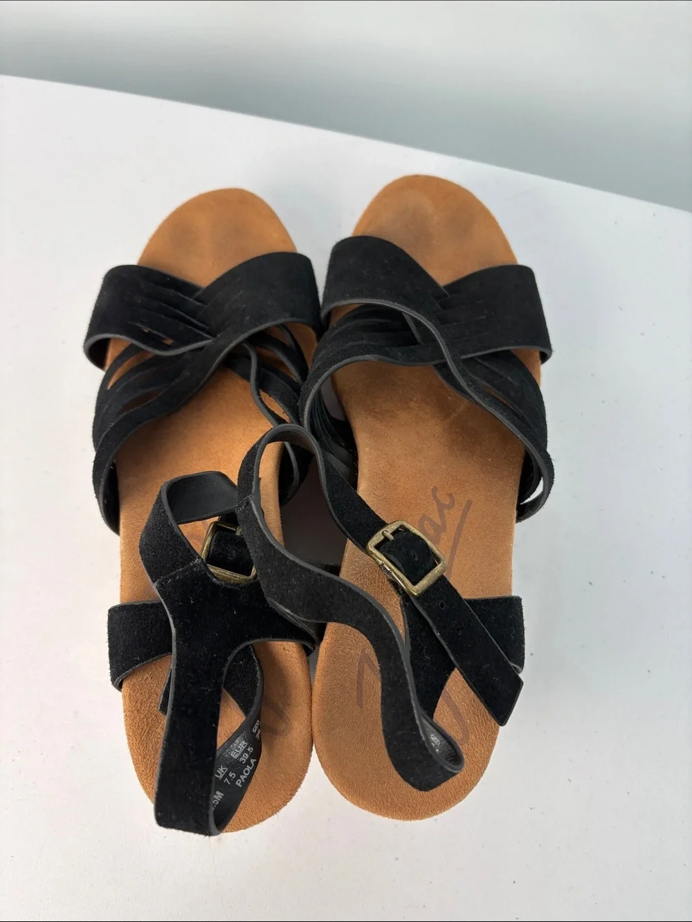 🐚 Zodiac Black Suede Cork Espadrille Wedges Paola